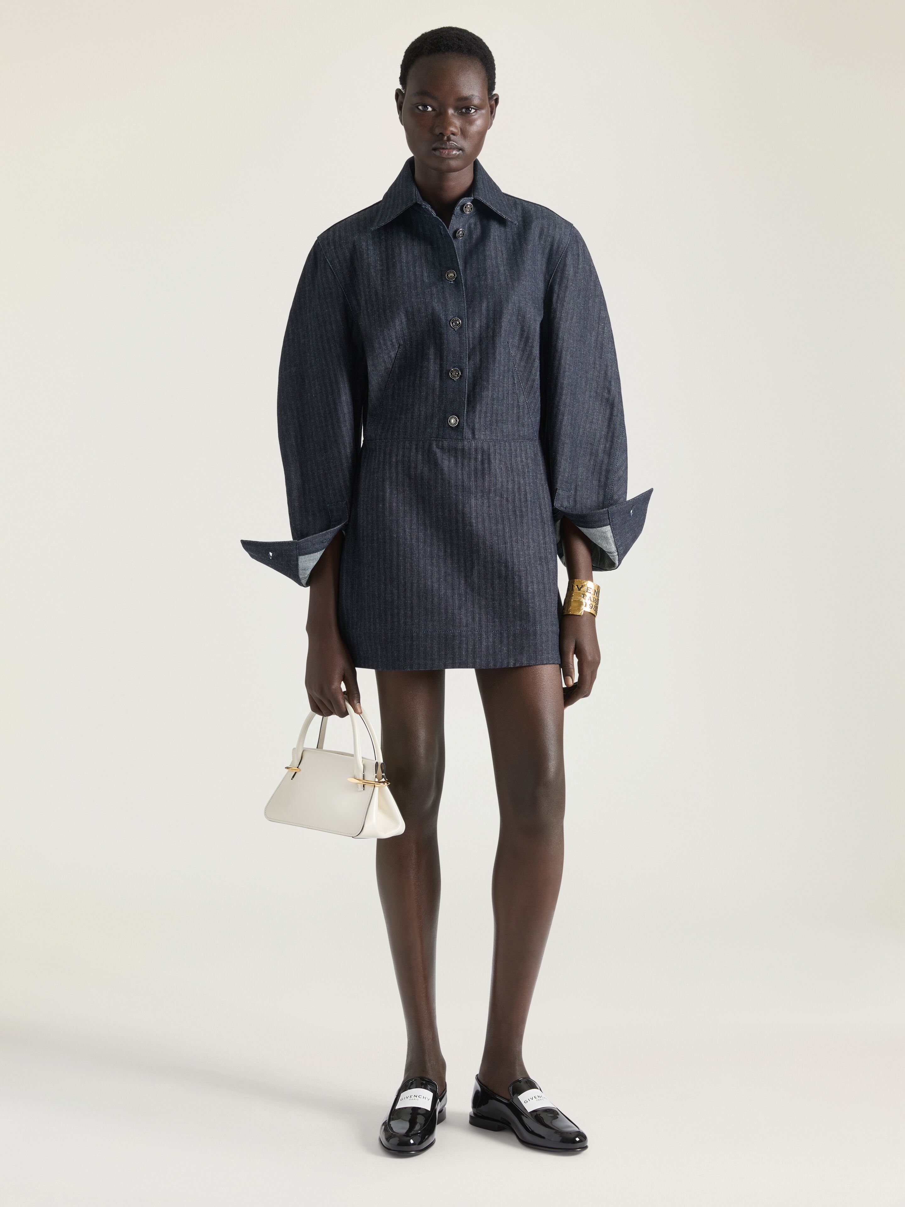 Cocoon mini dress in herringbone denim